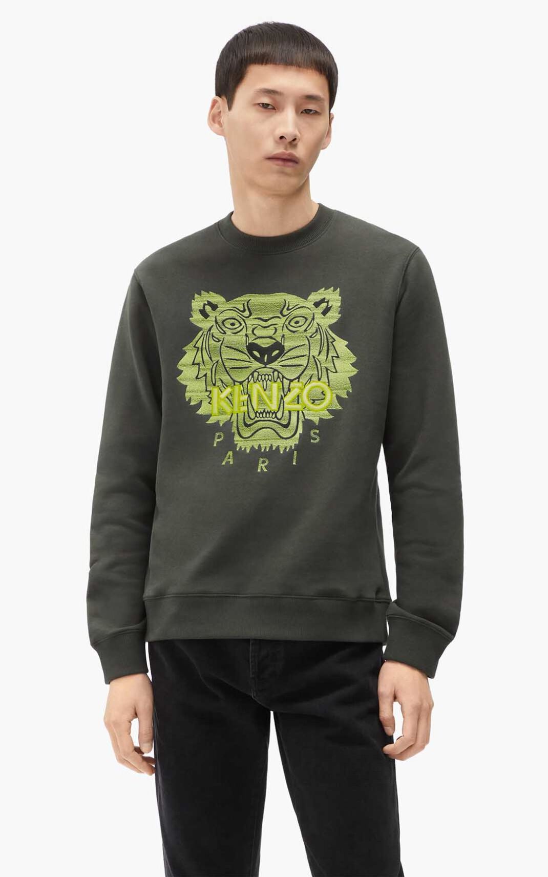 Kenzo Tiger Sweatshirt Dark Khaki For Mens 9603VQULX